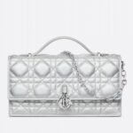 Dior Miss Dior Mini Bag Knockoff in Iridescent Metallic Silver Lambskin