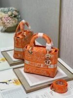 Dior Lady D-Lite Medium Bag Fake in Fluorescent Orange Toile de Jouy Reverse Embroidery - Image 2