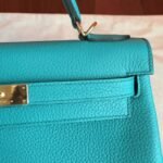 Blue Paon Clemence Fake Hermes Kelly Retourne 32cm Handbag - Image 7
