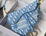 Dior Saddle Bag Fake in Cornflower Blue Dior Oblique Embroidery - Image 4