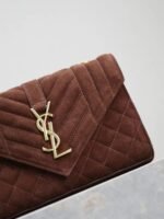 Saint Laurent Envelope Triquilt Small YSL Shoulder Bag in Suede - Image 3