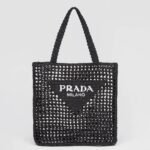 Prada Small Tote Bag Replica in Black Woven Raffia