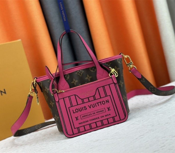 C6955DAB-B5FF-7ADC-1B82-C740CF3B3878.jpg Louis Vuitton Neverfull Bandouliere Inside Out BB Tote In Monogram Canvas And Rose Pondichery Leather - Image 1