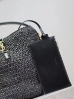 SAINT LAURENT Le 37 leather-trimmed raffia bucket bag - Image 3