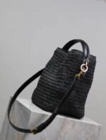 SAINT LAURENT Le 37 leather-trimmed raffia bucket bag - Image 8