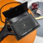 Fake Saint Laurent Sunset Medium All Black Chain Bag Crocodile-embossed Leather - Image 8