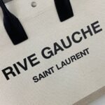 Knockoff Saint Laurent Rive Gauche Tote Bag White Linen and Black Leather - Image 9