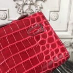 Red Crocodile Copy Hermes Kelly Cut Clutch Exotic Luxury Bag - Image 3