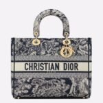 Dior Lady D-Lite Large Bag Fake in Blue Toile de Jouy Reverse Embroidery