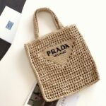 Prada Small Tote Bag Fake in Beige Woven Raffia - Image 2