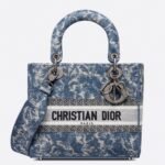 Dior Lady D-Lite Medium Bag Replica in Blue Brocart Denim-Effect Embroidery