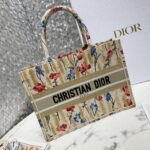 Dior Medium Book Tote Bag Fake in Hibiscus Metallic Thread Embroidery - Image 3