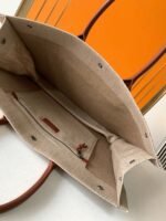 Knockoff Saint Laurent Rive Gauche Tote Bag White Linen and Brown Leather - Image 9