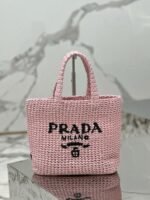 Prada Small Crochet Tote Bag Replica in Pink Raffia-effect Yarn - Image 2