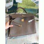 Taupe Clemence Knockoff Hermes Kelly 35cm Soft Leather Tote - Image 2
