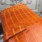 Orange crocodile leather knockoff Hermes Jige Elan clutch bag - Image 3