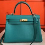 Blue Paon Clemence Fake Hermes Kelly Retourne 32cm Handbag