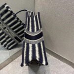 Dior Large Book Tote Bag Replica in Blue Stripes Embroidery - Image 3