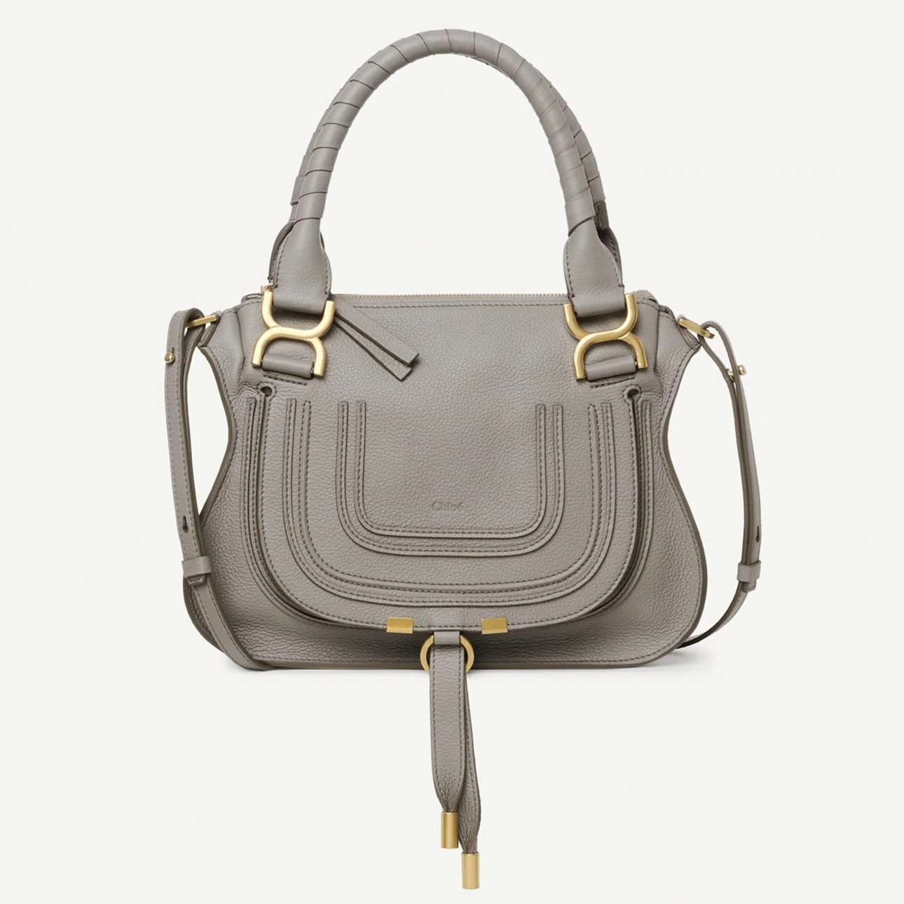 D2D385F3-F816-300C-3504-BA3044DA0FDA.jpg Top Quality Knockoff Chloe Marcie Small Double Carry Bag in Grey Grained Leather - Image 1