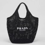 Prada Large Tote Bag Fake in Black Woven Raffia