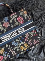 Dior Large Book Tote Bag Fake in Black Dior Petites Fleurs Embroidery - Image 3