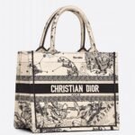 Dior Small Book Tote Bag Faux in White Toile de Jouy Zodiac Embroidery