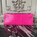 Rose Red Crocodile Replica Hermes Kelly Cut Clutch Elegant Accent Bag - Image 3