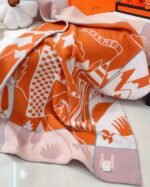 Faux Hermes Avalon Epopee blanket in mandarine wool and cashmere - Image 3