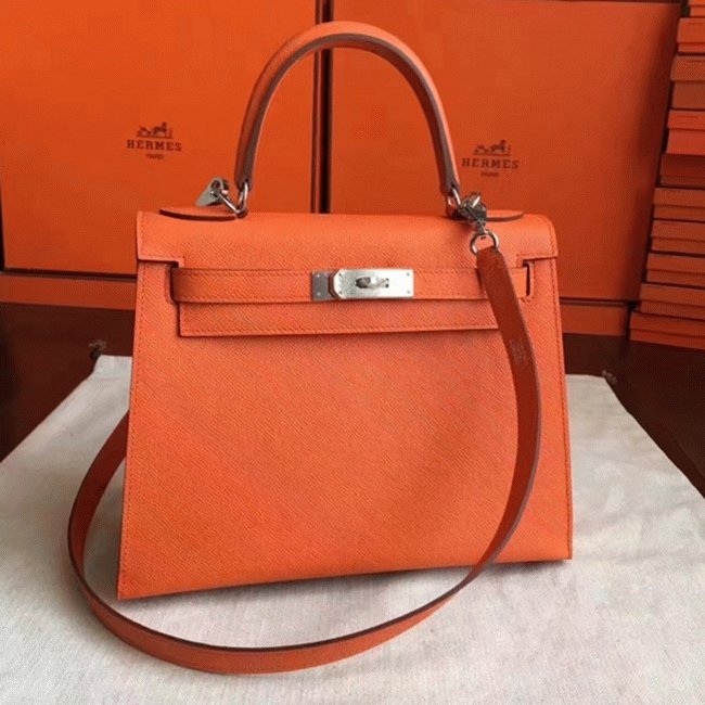 D635A888-3940-B4E0-5E38-24585A0F29B2.jpg Orange Epsom Replica Hermes Kelly Sellier 28cm Bright Handbag - Image 1