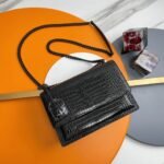 Fake Saint Laurent Sunset Medium All Black Chain Bag Crocodile-embossed Leather - Image 6
