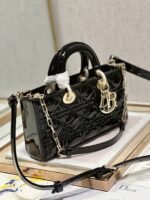 Dior Lady D-Joy Medium Bag Faux in Black Patent Cannage Calfskin - Image 7