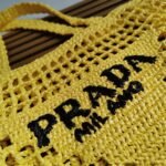 Prada Small Tote Bag Replica in Yellow Woven Raffia - Image 2