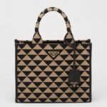 Prada Symbole Small Bag Replica in Black/Beige Jacquard Fabric