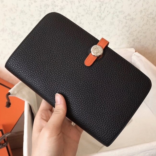 D8845709-AEC1-06D9-2BE2-6C2A55C710AC.jpg Black orange fake luxury Hermes Dogon duo wallet - Image 1