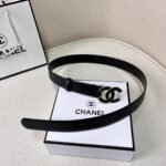 Black Quilted Leather CC Logo Belt - Image 5