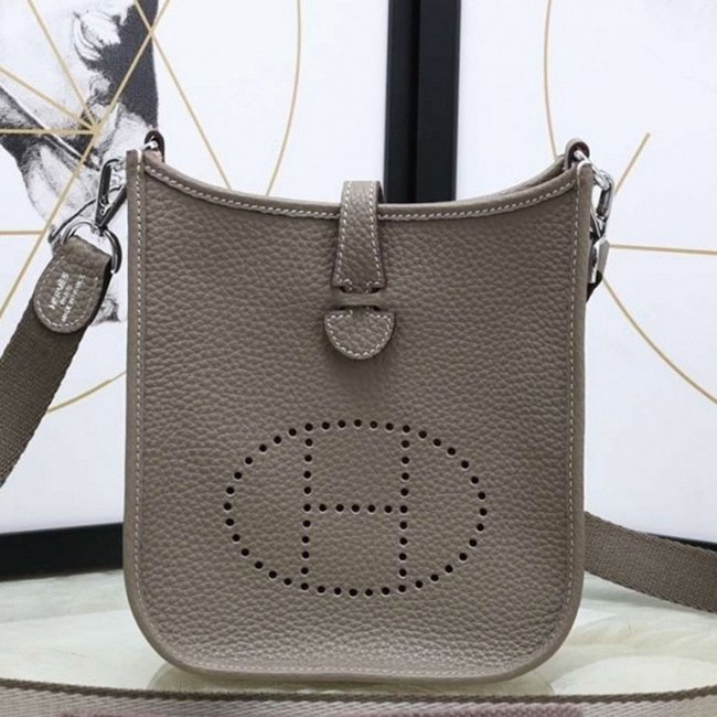 DA787342-4AAA-4C4A-F9BE-C1C28100FAD8.jpg Etoupe Clemence Leather Knockoff Hermes Evelyne II TPM Messenger Bag - Image 1