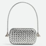 Fake Bottega Veneta Knot Minaudiere On Strap Silver Intreccio Laminated Leather