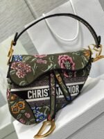 Dior Saddle Bag Knockoff in Green Multicolor Dior Petites Fleurs Embroidery - Image 2