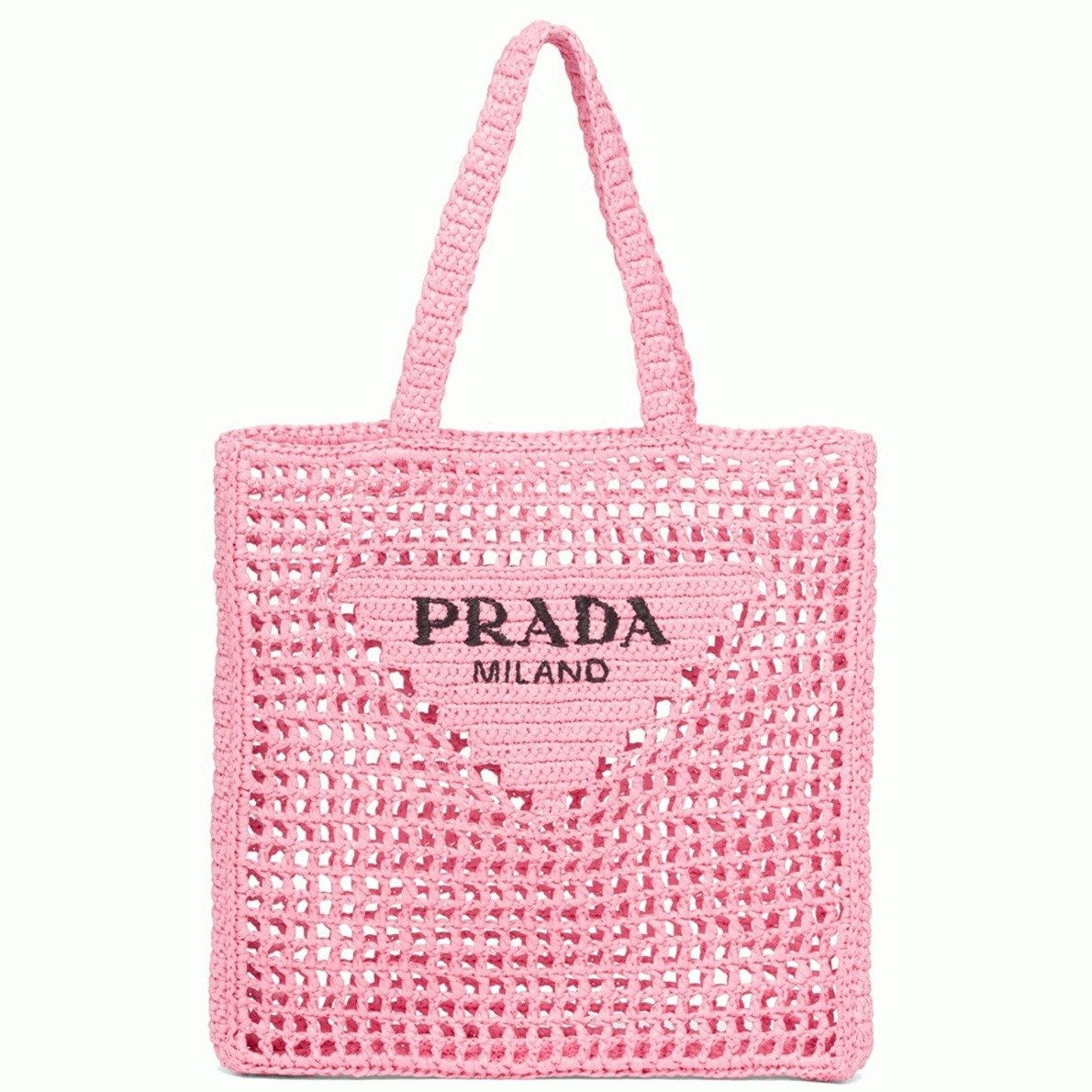 DFE75746-AE75-6228-37CE-ACA015DE68B9.jpg Prada Small Tote Bag Imitation in Pink Woven Raffia - Image 1