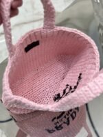 Prada Small Crochet Tote Bag Replica in Pink Raffia-effect Yarn - Image 3
