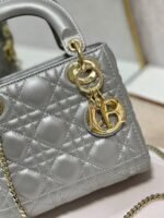 Dior Lady Dior Mini Chain Bag Replica in Grey Pearlescent Lambskin - Image 5