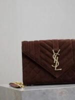 Saint Laurent Envelope Triquilt Small YSL Shoulder Bag in Suede - Image 5