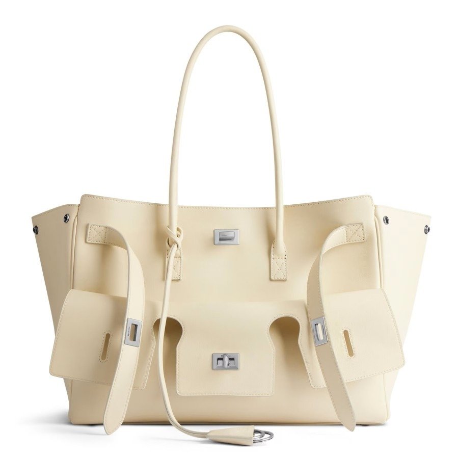 E25128B2-F065-50C3-FCC1-EDD245AE3F53.jpg Knockoff Balenciaga Bel Air Carry All Medium Bag Beige Calfskin - Image 1