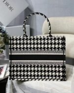 Dior Medium Book Tote Bag Replica in Black Houndstooth Embroidery - Image 5