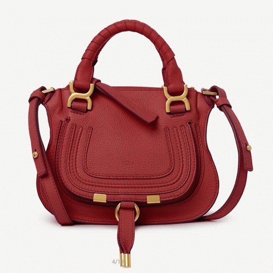 E3708271-ED62-626F-BED4-8B0E8913FB9B.jpg Top Quality Knockoff Chloe Marcie Mini Double Carry Bag in Red Grained Leather - Image 1