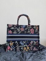 Dior Large Book Tote Bag Fake in Black Dior Petites Fleurs Embroidery - Image 5