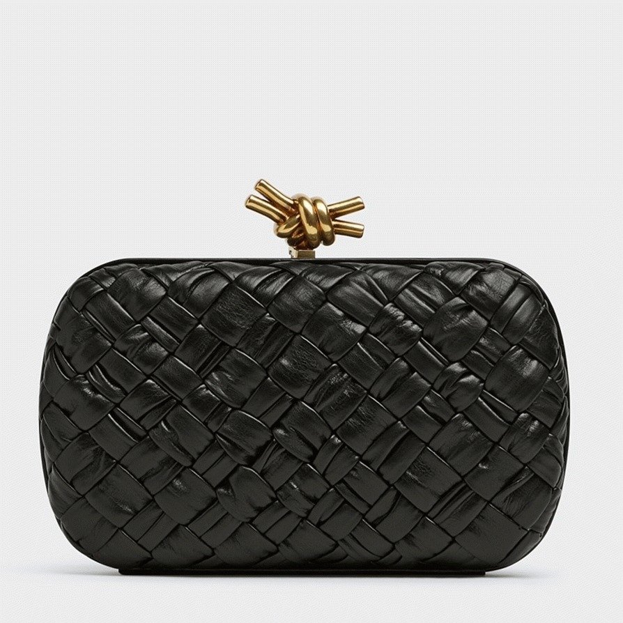 E52F1BE0-52A5-87C7-5DE5-84AFA026A1EE.jpg Replica Bottega Veneta Knot Minaudiere Clutch Black Foulard - Image 1