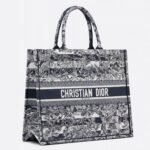 Dior Large Book Tote Bag Fake in Blue Toile de Jouy Stripes Embroidery
