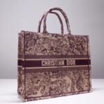 Dior Large Book Tote Bag Fake in Bordeaux Toile de Jouy Embroidery - Image 5