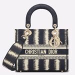 Dior Lady D-Lite Medium Bag Imitation in Blue D-Stripes Embroidery